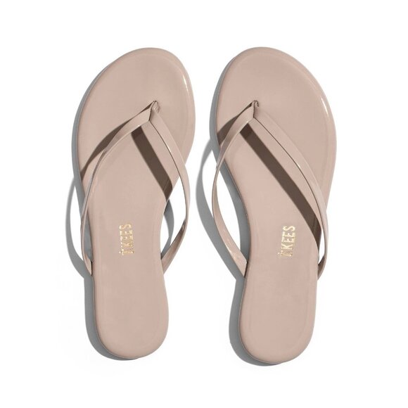 TKEES Glosses Flip Flops Custard Beige Leather - Picture 1 of 6